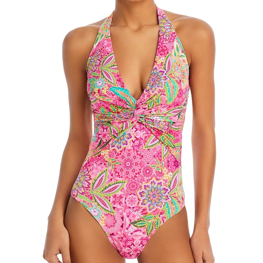 Johnny Was Pink Floral One Piece Swimsuit